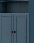 72" Teal Blue Solid Wood Adjustable Six Tier Library Bookcase with Two Doors