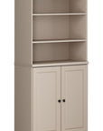 72" Beige Solid Wood Adjustable Six Tier Library Bookcase with Two Doors