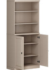 72" Beige Solid Wood Adjustable Six Tier Library Bookcase with Two Doors