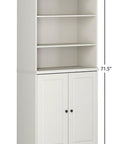 72" Off White Solid Wood Adjustable Six Tier Library Bookcase with Two Doors
