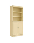 72" Yellow Solid Wood Adjustable Six Tier Library Bookcase with Two Doors
