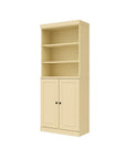 72" Yellow Solid Wood Adjustable Six Tier Library Bookcase with Two Doors