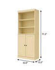 72" Yellow Solid Wood Adjustable Six Tier Library Bookcase with Two Doors