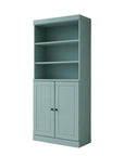 72" Aqua Solid Wood Adjustable Six Tier Library Bookcase with Two Doors