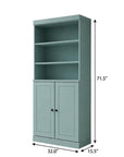 72" Aqua Solid Wood Adjustable Six Tier Library Bookcase with Two Doors