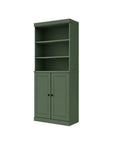 72" Green Solid Wood Adjustable Six Tier Library Bookcase with Two Doors