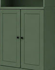 72" Green Solid Wood Adjustable Six Tier Library Bookcase with Two Doors