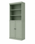 72" Sage Solid Wood Adjustable Six Tier Library Bookcase with Two Doors