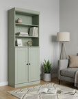72" Sage Solid Wood Adjustable Six Tier Library Bookcase with Two Doors