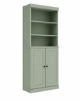 72" Sage Solid Wood Adjustable Six Tier Library Bookcase with Two Doors