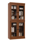 72" Coffee Solid Wood Adjustable Six Tier Library Bookcase with Four Doors