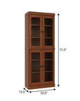 72" Coffee Solid Wood Adjustable Six Tier Library Bookcase with Four Doors