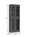 72" Gray Solid Wood Adjustable Six Tier Library Bookcase with Four Doors