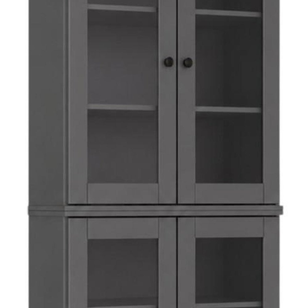 72" Gray Solid Wood Adjustable Six Tier Library Bookcase with Four Doors