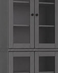 72" Gray Solid Wood Adjustable Six Tier Library Bookcase with Four Doors