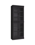 72" Black Solid Wood Adjustable Six Tier Library Bookcase with Four Doors