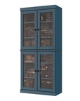 72" Teal Blue Solid Wood Adjustable Six Tier Library Bookcase with Four Doors