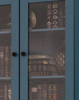 72" Teal Blue Solid Wood Adjustable Six Tier Library Bookcase with Four Doors