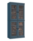 72" Teal Blue Solid Wood Adjustable Six Tier Library Bookcase with Four Doors