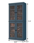 72" Teal Blue Solid Wood Adjustable Six Tier Library Bookcase with Four Doors