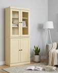 72" Yellow Solid Wood Adjustable Six Tier Library Bookcase with Four Doors