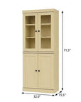 72" Yellow Solid Wood Adjustable Six Tier Library Bookcase with Four Doors