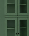 72" Green Solid Wood Adjustable Six Tier Library Bookcase with Four Doors