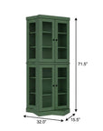 72" Green Solid Wood Adjustable Six Tier Library Bookcase with Four Doors