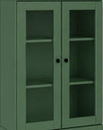 72" Green Solid Wood Adjustable Six Tier Library Bookcase with Four Doors