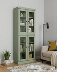 72" Sage Solid Wood Adjustable Six Tier Library Bookcase with Four Doors