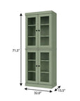 72" Sage Solid Wood Adjustable Six Tier Library Bookcase with Four Doors