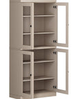 72" Beige Solid Wood Adjustable Six Tier Library Bookcase with Four Doors