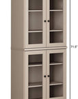 72" Beige Solid Wood Adjustable Six Tier Library Bookcase with Four Doors