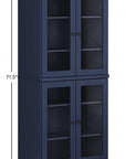 72" Navy Blue Solid Wood Adjustable Six Tier Library Bookcase with Four Doors