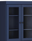 72" Navy Blue Solid Wood Adjustable Six Tier Library Bookcase with Four Doors