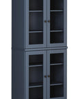 72" French Blue Solid Wood Adjustable Six Tier Library Bookcase with Four Doors
