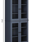72" French Blue Solid Wood Adjustable Six Tier Library Bookcase with Four Doors