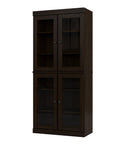 72" Espresso Solid Wood Adjustable Six Tier Library Bookcase with Four Doors