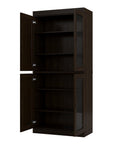 72" Espresso Solid Wood Adjustable Six Tier Library Bookcase with Four Doors