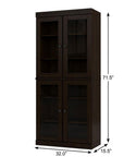 72" Espresso Solid Wood Adjustable Six Tier Library Bookcase with Four Doors