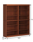 72" Coffee Solid Wood Adjustable Twelve Tier Library Bookcase