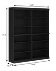 72" Black Solid Wood Adjustable Twelve Tier Library Bookcase