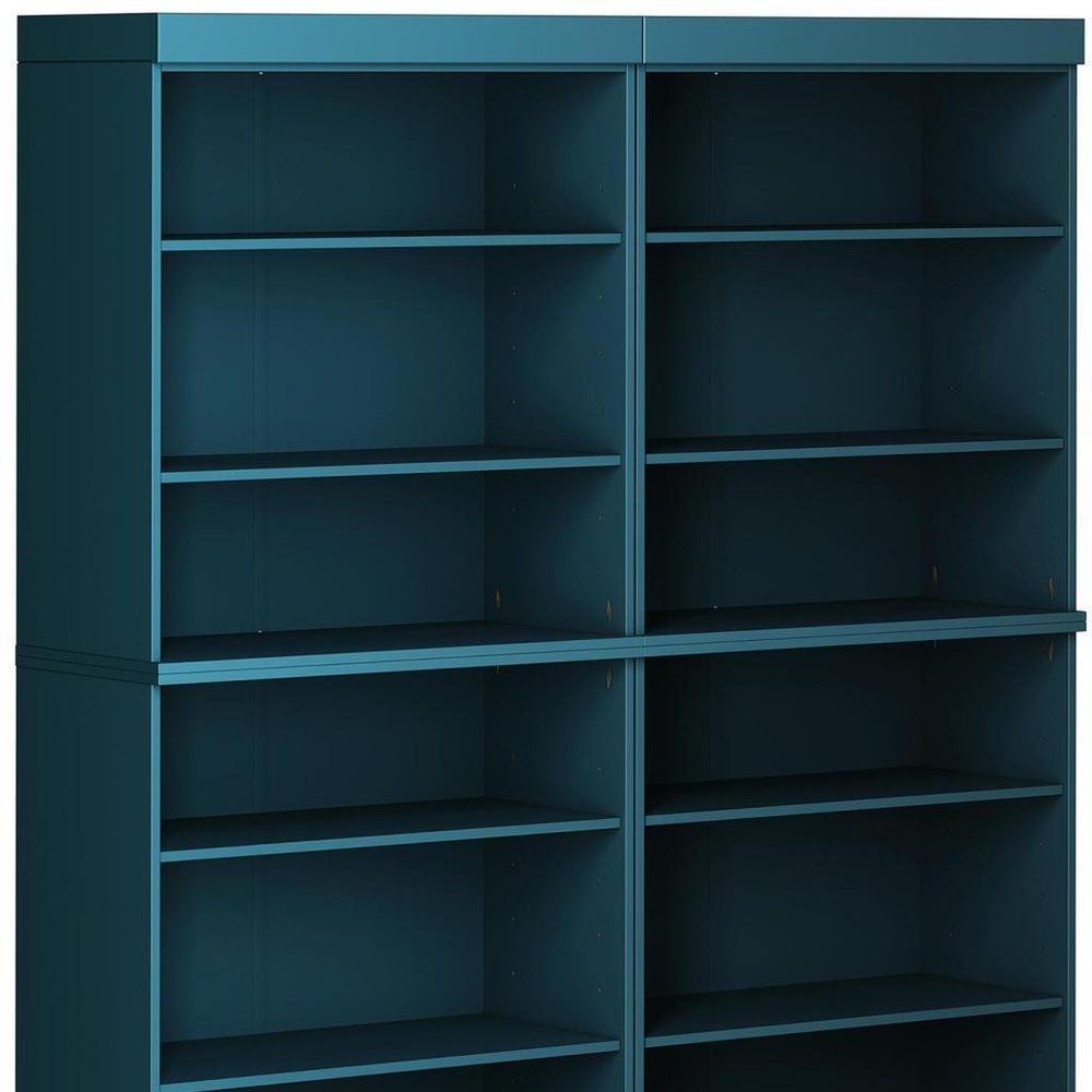 72" Teal Blue Solid Wood Adjustable Twelve Tier Library Bookcase