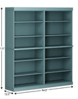 72" Aqua Solid Wood Adjustable Twelve Tier Library Bookcase
