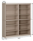 72" Beige Solid Wood Adjustable Twelve Tier Library Bookcase