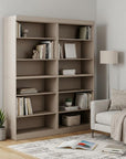 72" Beige Solid Wood Adjustable Twelve Tier Library Bookcase