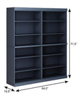 72" French Blue Solid Wood Adjustable Twelve Tier Library Bookcase