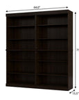 72" Espresso Solid Wood Adjustable Twelve Tier Library Bookcase