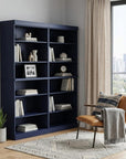 72" Navy Blue Solid Wood Adjustable Twelve Tier Library Bookcase