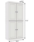 72" White Solid Wood Adjustable Six Tier Library Bookcase with Four Doors